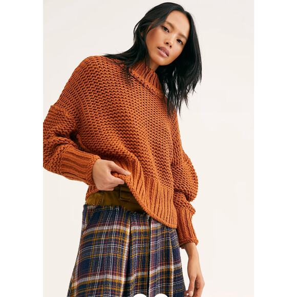 Free People orange Mock Neck Chunky Knit Sweater - Picture 1 of 3